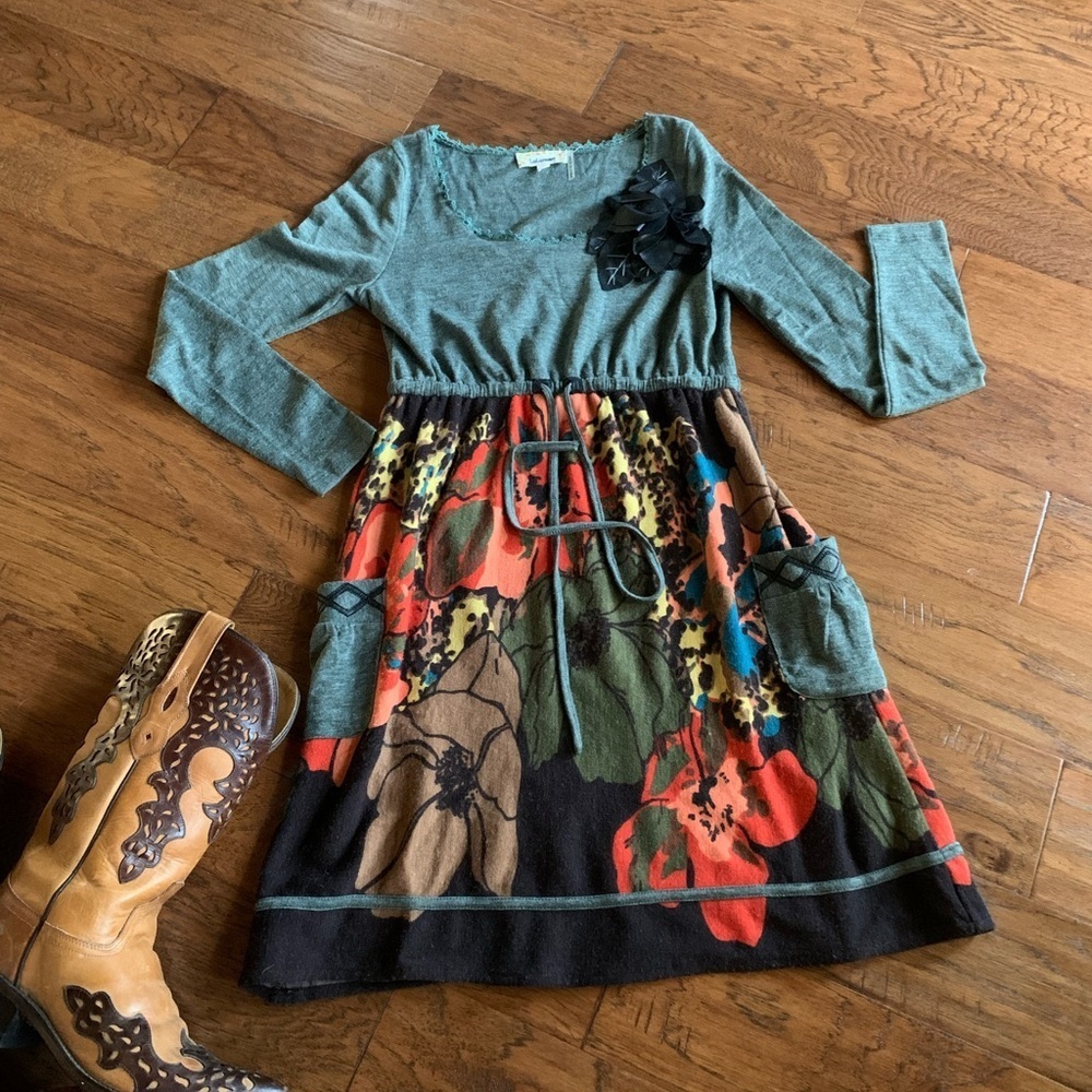 Lulumari Green Floral Dress Faux Leather